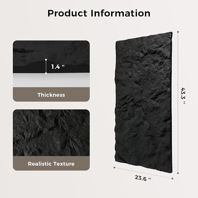 Faux Stone Wall Panel 43.3''x23.6'', Mountain Rock Design, Black | 4 Pack PU Stone Wall Panel for Interior Wall Decor, Bedroom, Living Room, Office - Image 2