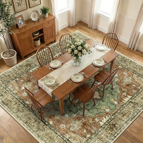 RELEANY Washable Area Rug, Square 10'x10', Brick/Brown/Green by RELEANY
