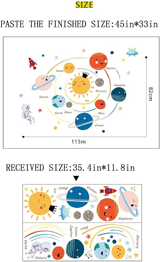 Quanhaigou 3D Solar Space Wall Decals Stickers Wall Murals Wallpaper Decor for Home Floor Living Room (Solar System) - Image 3