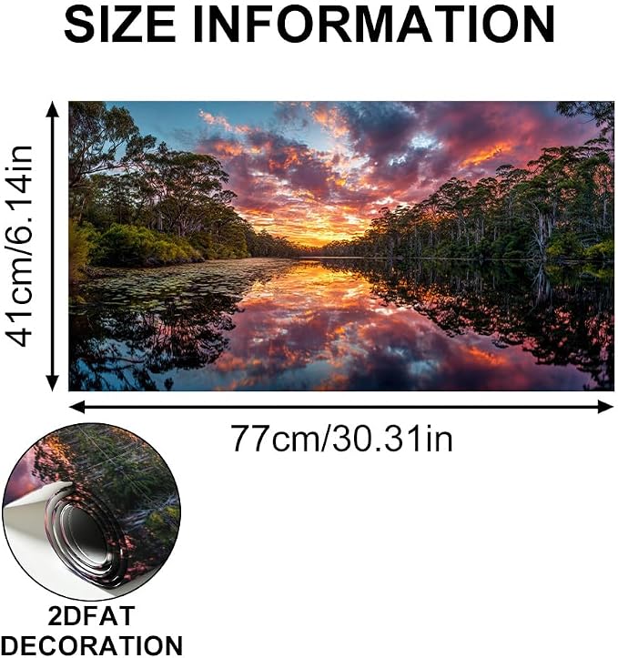 Forest Lake Sunset Kitchen Backsplash Peel and Stick, 30x16 in | Dramatic forest lake at sunset with fiery clouds and mirror reflections; flat 2D waterproof peel and stick; wipe clean; 30x16 - Image 6