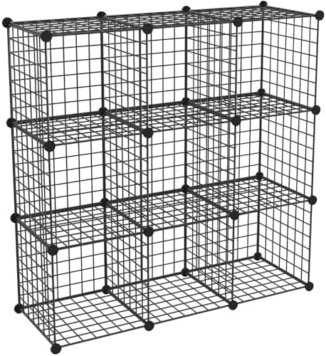 HUBSON Wire Cube Storage Organizer, Book/Toy/Craft/Potted Plants and petCloset Organizers and Storage Shelves, 9-Cube Freely Combinable Metal Grids Storage Shelf,Black Iron by HUBSON