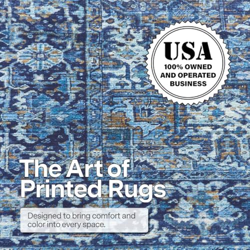 ReaLife Rugs Machine Washable Area Rug Runner - Living Room Bedroom Bathroom Kitchen Entryway Office - Padded Low Pile Stain Resistant Premium - Boho Vintage Traditional - Lyle - Blue 3' x 5' - Image 4