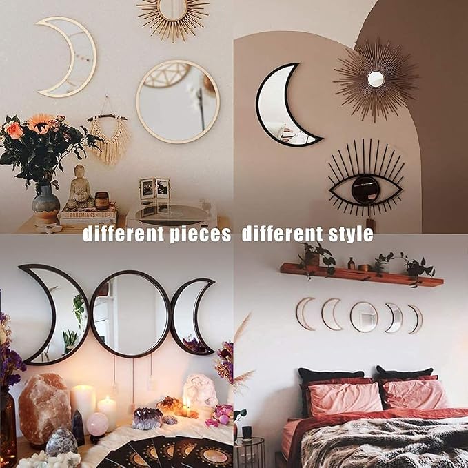 MAXROCK Scandinavian Natural Decor Acrylic Moonphase Mirrors, Moon Phase Mirror Set, Bohemian Wall Decoration for Living Room Bedroom（Not Actual Mirror) - Image 4