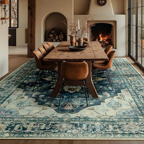 RELEANY Washable Area Rug, Large 10'x12', Blue/Vintage Dark Blue - Image 3