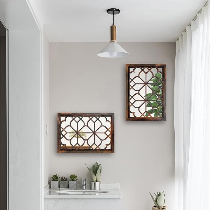 Wocred Set of 2 Rectangular Wall Mirror,Gorgeous Rustic Farmhouse Accent Mirror,Caramel Color Entry Mirror for Bathroom Renovation,Bedrooms,Living Rooms and More(11”x15”) - Image 4