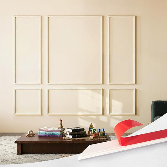 Upick Peel and Stick Wainscoting Pre-Cut Wall Molding Kit, 23"x56", 6-Frame | PS Panels,Moisture Resistant,Pre-Primed,DIY Installation,Accent Walls,Living Room,Hallway,Bathroom,Trim for Walls by Upick