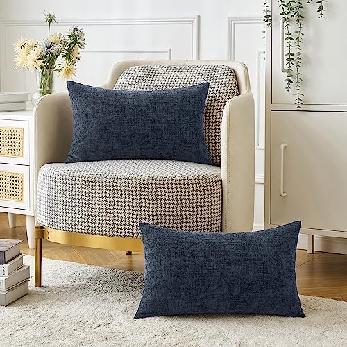 MIULEE Soft Chenille Lumbar Throw Pillow Covers Dark Navy 12x20 Pack of 2 - Image 5