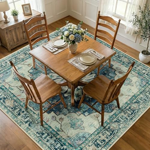 RELEANY Washable Area Rug, Square 8'x8', Blue/Vintage Dark Blue - Image 2