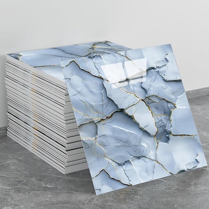 20pcs Blue Marble Peel and Stick Shower Wall Panels 11.8"x11.8" | (Total 19.4 Sq.Ft.) Faux Stone,Slate Blue,Waterproof,Backsplash Tile,Stick on Wall,for Bathroom,Bedroom,Kitchen by LVSHI