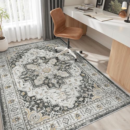 Madane 5x7 Area Rugs for Living Room, Non-Slip Washable Rug, Black - Image 4