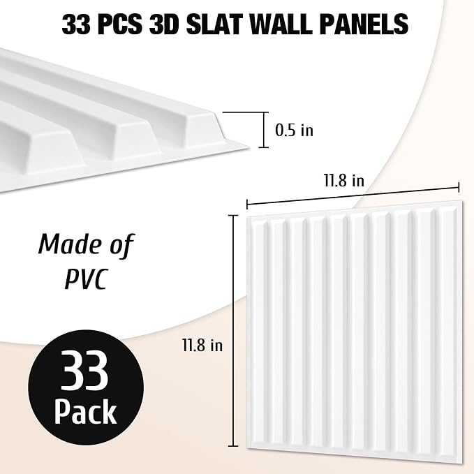Qidejoy 33 Pcs 3D White Wall Panels for Interior Wall Decor, 12X12in | Fluted Textured Paneling Modern Decorative Tiles Cuttable Paintable DIY Wall Art for Bedroom, TV Background, Bathroom - Image 3