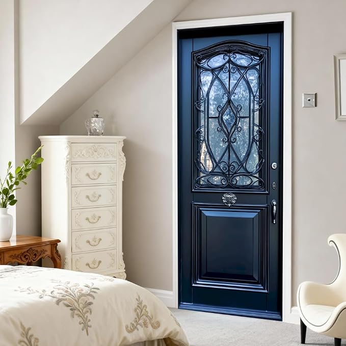 Luxury Blue Door Mural, Elegant Vintage Door Decor | Peel-and-stick vinyl door decal, self-adhesive home decor wallpaper, 30.3" W x 78.7" L, 2-pack - Image 5