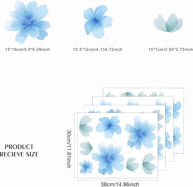 Flower Wall Decals - Peel and Stick Floral Flowers Wall Stickers,Removable Blue Flower Home Decor Art for Kids Living Room, Bedroom, Nursery Decor Wall Corner Decoration (Blue Flower Wall Decals) - Image 2