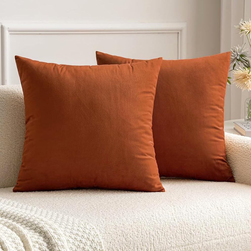 MIULEE Velvet Fall Throw Pillow Covers 16x16 Inch Pack of 2 Rust by MIULEE