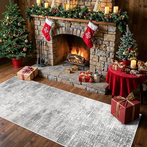 Washable Abstract 2x6 Kitchen Rug: Non-Slip Sink Stove Floor Mat Water-Resistant Entryway Bathroom Carpet Soft Dining Room Bedroom Runner for Family with Elderly Dogs Modern Home Decor(2x6 Light/Grey) by HYHAOYUNLAI