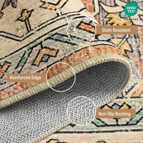 Hanples 5x7 Area Rugs for Living Room, Washable Rug Vintage Floral, Camel - Image 6