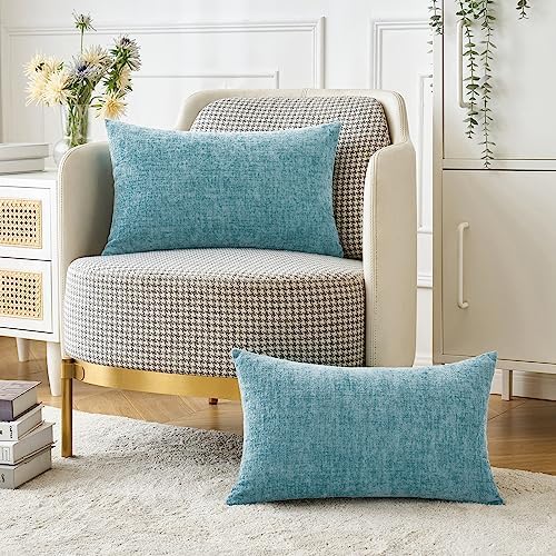 MIULEE Soft Chenille Lumbar Throw Pillow Covers Smoke Blue 12x20 Pack of 2 - Image 5