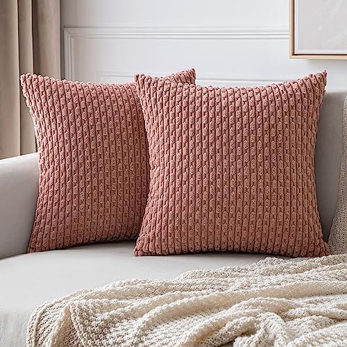 MIULEE Euro Sham Decorative Throw Pillow Covers 24x24 Blush Pink Corduroy by MIULEE