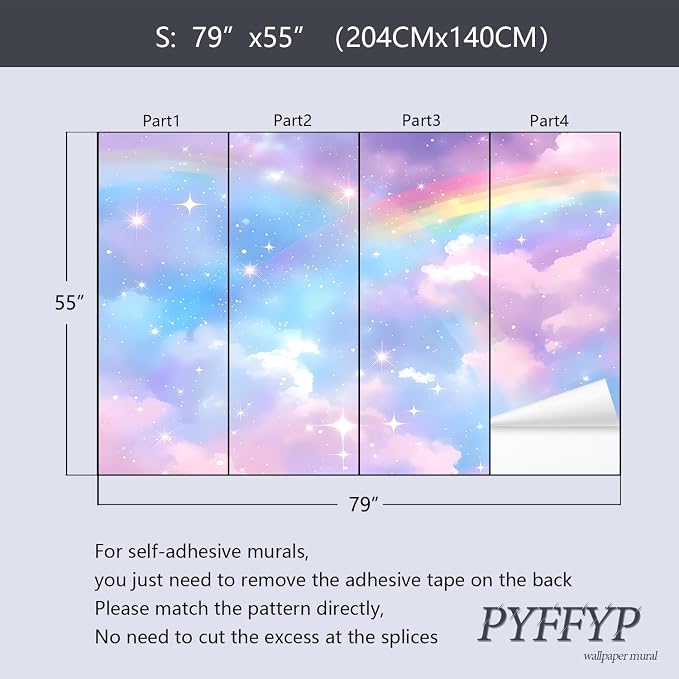 PYFFYP-Colorful Cloud Peel and Stick Wallpaper Rainbow Star wall murals - Image 5