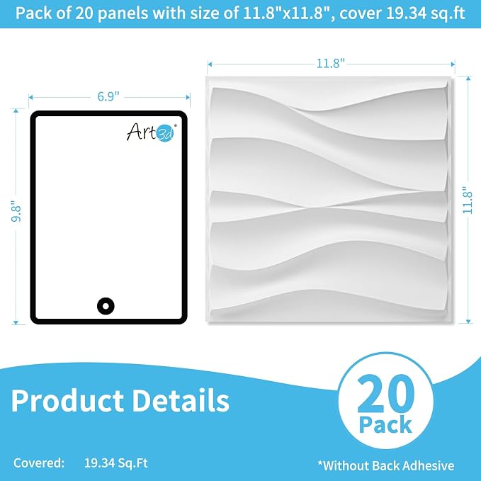 Art3d 20 Pack Decorative 3D Wall Panels, 19 Sq.Feet PVC Interior Wall Décor, 11.8"x11.8", White - Image 2