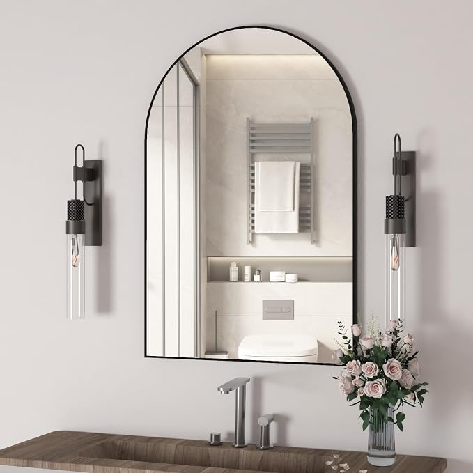 Arched Wall Mirror for Bathroom, 20"x30" Arched Mirror Wall Mounted Mirror with Metal Frame, Black Vanity Mirror Decor for Mantle, Bedroom, Entryway, Living Room - Image 2