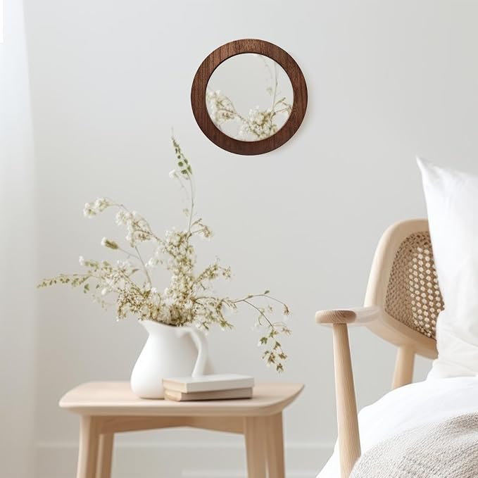 3 PCS Wall Mirrors Decorative, 8 Inch Small Round Rustic Wood Mirror Decorative Wall Mirror for Home Door Living Room Bathroom Bedroom and Entryway (Not Real Glass Mirror) - Image 4