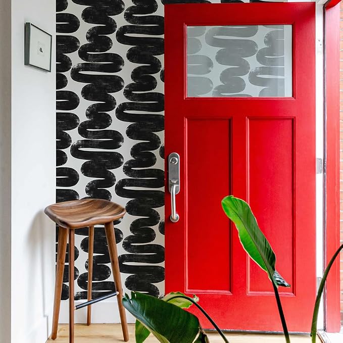 Tempaper x Bobby Berk White & Black Wiggle Room Removable Peel and Stick Wallpaper, 20.5 in X 33 ft, Made in The USA - Image 3
