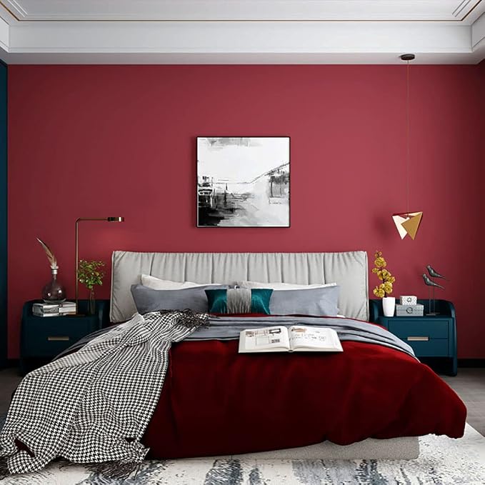 Yasinet Red Wallpaper Red Peel and Stick Wallpaper Rosered Contact Paper for Cabinets Modern Burgundy Waterproof Self Adhesive Removable Wall Paper for Wall Bedroom Bathroom Vinyl 17.7'' X 393.7'' - Image 4