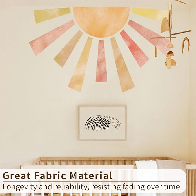 Large Pastel Boho Sun Wall Decal for Kids Room and Nursery | 48.07" x 24.82" Calming Texture Fabric Decal, Peel and Stick Nursery Sun Rise Wall Mural for Kids Bedroom and Classroom - Image 4