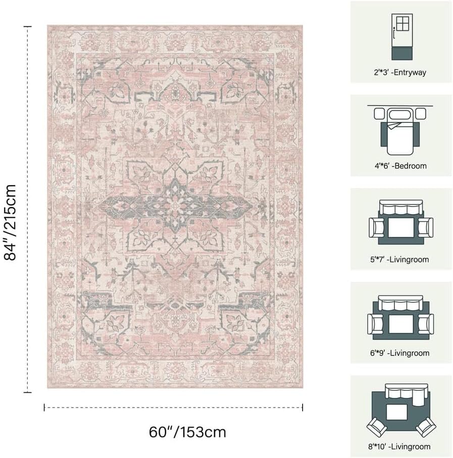 Rugxara Pink Rug 5x7 Area Rugs Washable Rug for Bedroom Nursery Room - Image 2