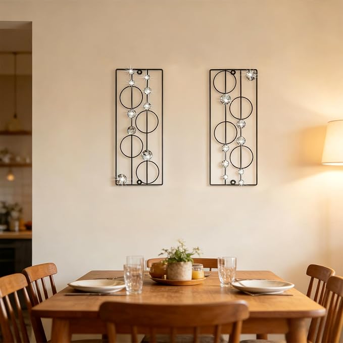 ZEXUIRU 2 Pcs Abstract Metal Art for Wall Decor Living Room Bedroom Bathroom Office Metal Bling Modern Geometric Hanging Vertical Small Iron Sculpture Plaque Pack -Black 15.7in - Image 5