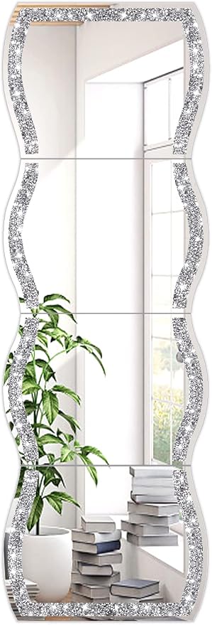 ZOLAPI Wave Pattern Crushed Diamond Body Mirror Set - 4pcs 11x15 inch Dressing & Makeup Mirror for Decor, Gym, Door (11x15 inch 4pcs) by ZOLAPI