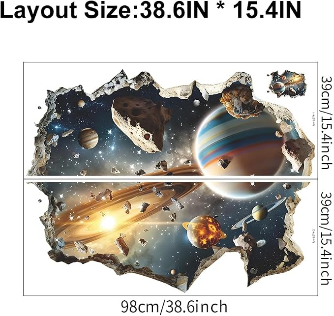Quanhaigou 3D Galaxy Outer Space Wall Decals Stickers Wall Murals Wallpaper Decor for Home Floor Living Room (Universe Planet) - Image 4
