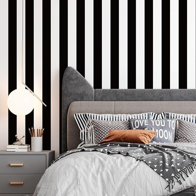 Jeweluck Black and White Striped Wallpaper Peel and Stick Wallpaper Vinyl | 17.7”x236.2” Striped Contact Paper Stripe Wallpaper Waterproof Removable Self Adhesive Wall Paper for Bathroom Decor Vinyl - Image 9