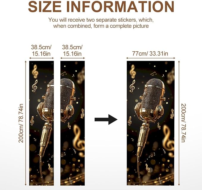 Peel and Stick Door Wallpaper 30.31 x 78.74 Inch Vintage Microphone Music Notes Decorative Door Cover for Music Room - Image 4