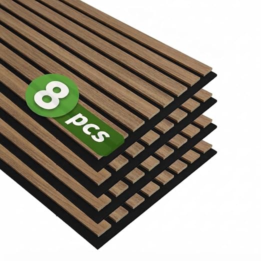 Art3d 8-Pack 12" x 93" Soundproof Wood Slat Panels, 62 sq.ft Acoustic Wall Panels, 3D Wall Panels with Wood Slat Design, Decorative Wood Wall Panel for Accent Walls-Deep Walnut by Art3d