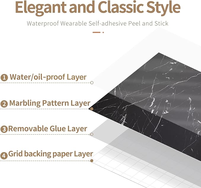 Marble Contact Paper Black Peel and Stick Wallpaper for Kitchen Countertop | 11.8"×78.7" Black/White Matte Paper Self Adhesive Removable Waterproof Wall paper for Cabinet Covers - Image 6