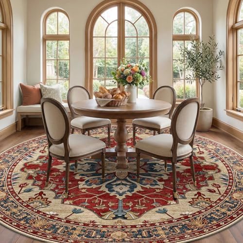 RELEANY Washable Area Rug, Round 10ft, Red/Blue - Image 3