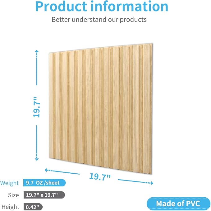 Art3d 3D Fluted Textured Slat Wall Panels, 19.7 x 19.7 in, 12-Pack, Oak | PVC, Waterproof, Scratch Proof, Wipeable, Break-Proof, Ideal for Home, Office and Commercial Spaces - Image 4