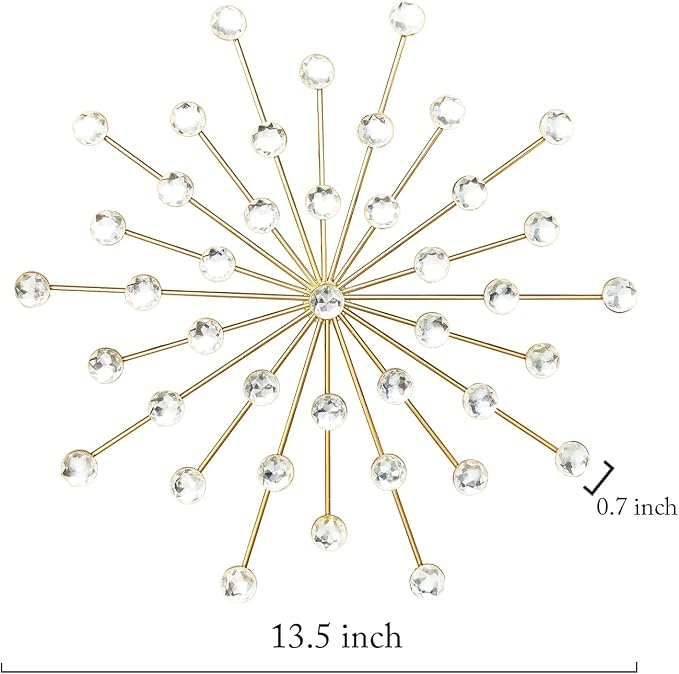 ZEXUIRU 3 Set Gold Starburst Wall Art for Home Decor Metal Bling Crystal Rhinestones Sunburst Wall Decor Sparkling Rhinestone Art Accent Gold - 13in - Image 6