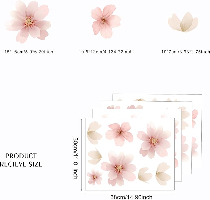 Flower Wall Decals - Peel and Stick Floral Flowers Wall Stickers,Removable Pink Flower Home Decor Art for Living Room, Girls Bedroom, Nursery Decor Wall Corner Decor (Pink Flower Wall Decals) - Image 2