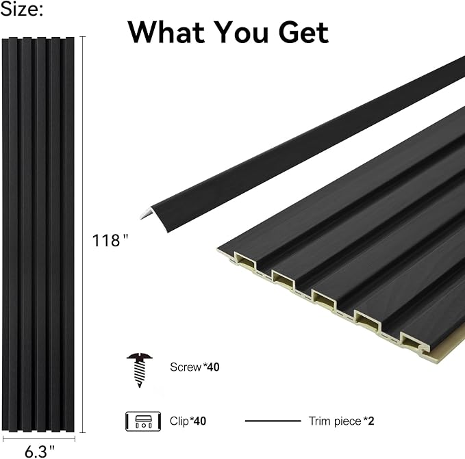 Slat Wall Panel 8-Pack, 118’’x6.3’’, Black | WPC Wall Panel for Interior Wall Decor, TV Background, Kitchen, Bedroom - Image 2