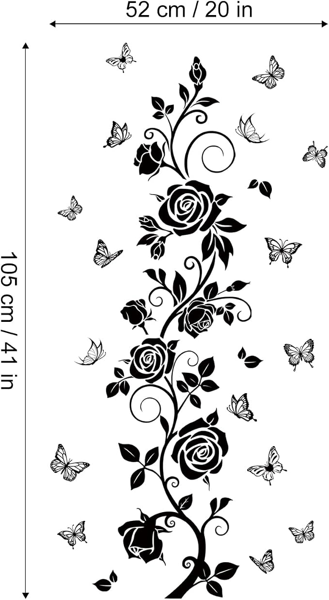 Flower Vine Decals Flying Butterfly Black Floral Wall Stickers Removable Wall Art Decor for Living Room Bedroom - Image 6