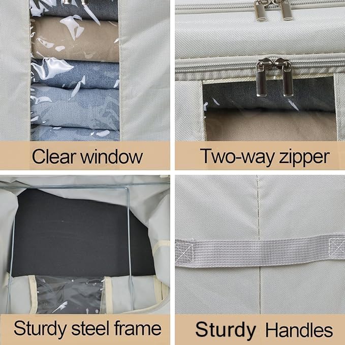3PCS 36L Clothes Storage Bins with Metal Frame, Stackable Clothing Storage Boxes Containers with Lids, Foldable Oxford Fabric Clothes Organizer Bags Closet Organizers Organizing Bin for Sheet - Image 3