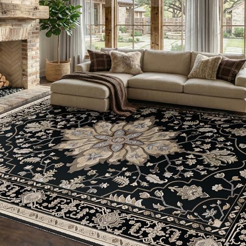RELEANY Washable Area Rug, 8'x10', Black/Neutral - Image 4