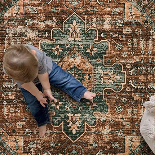 Moynesa Ultra-Thin Washable Runner Rug - 2x7 Kitchen Runner Stain Resistant Hallway Mat, Non-Slip Non-Shedding Bathroom Laundry Carpet Runner for Front Door Bedside Camper, Brick Red/Dull Teal - Image 6