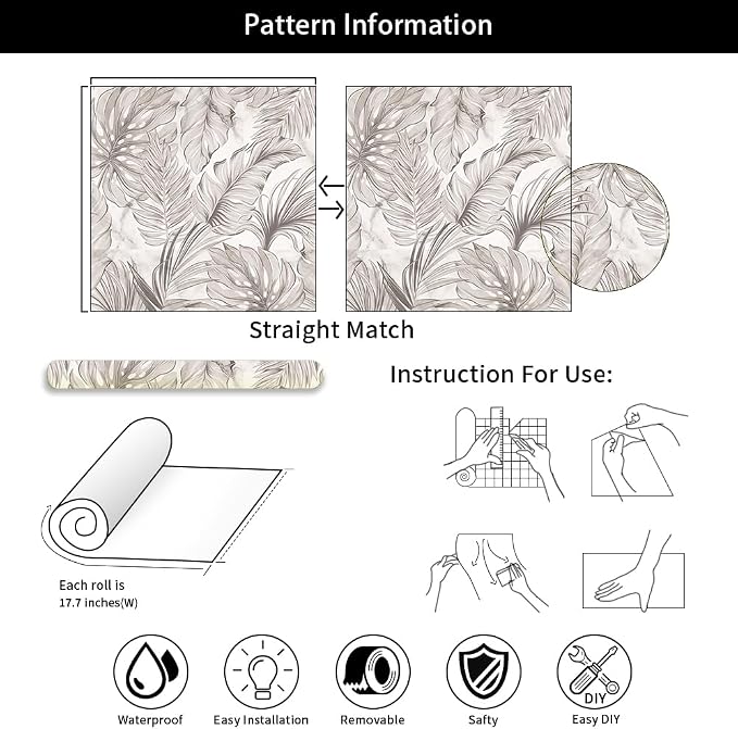 Boho Sand Monstera Leaf Abstract Plants Modern Peel and Stick Wallpaper Wall Decor Self Adhesive Wall Paper Stick on Easy Peel Off Contact for Renter Apartment - Image 7