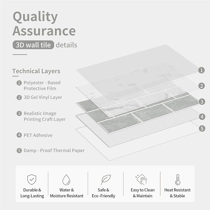 10 Sheet Brick Peel and Stick Kitchen Backsplash Tiles, DONGYUNAI PVC Wall Panels Back Splash 3D Waterproof Self Adhesive Wall Stickers for Bathroom Fireplace RV Camper Van（6"x12"） - Image 2