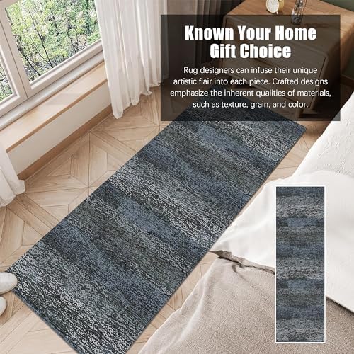 RUGSURE Washable Area Rug - 1/6 Thick - Stain & Water Resistant Non-Slip - Resistant Rug for Living Room, Bedroom, Nursery, Pet & Child Friendly, Vintage Charm Area Rugs (Darkgrey+Bule, 2'6'' x 8') - Image 3