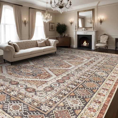 Large Rugs for Living Room: 10x14 Area Rugs Farmhouse Indoor Machine Washable Rug Non-Slip with Rubber Backed Oriental Carpets 10x14 Brick - Image 2